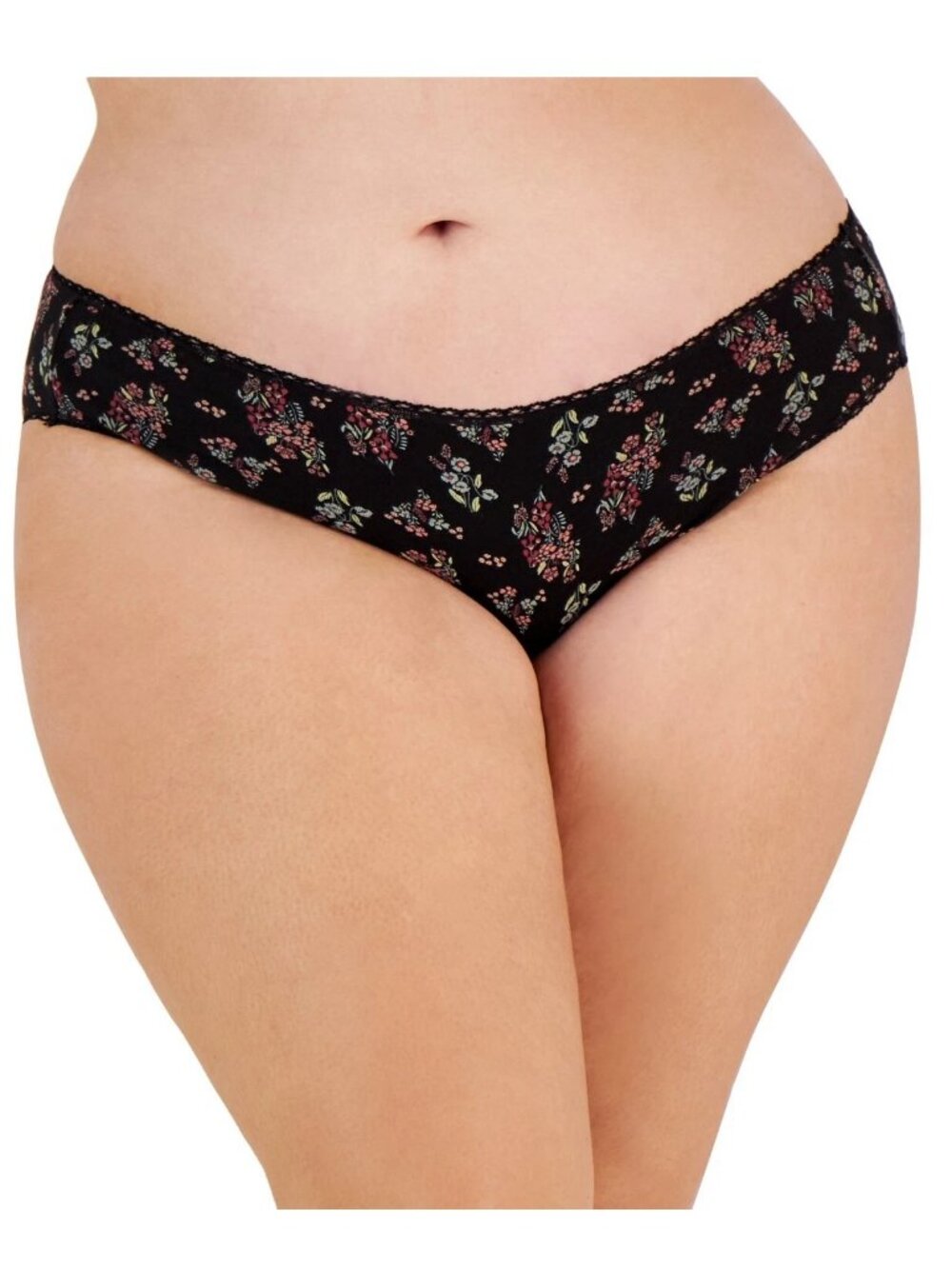 Charter Club Women's Plus Size Cotton Bikini Panty Underwear, Black Floral, 3X